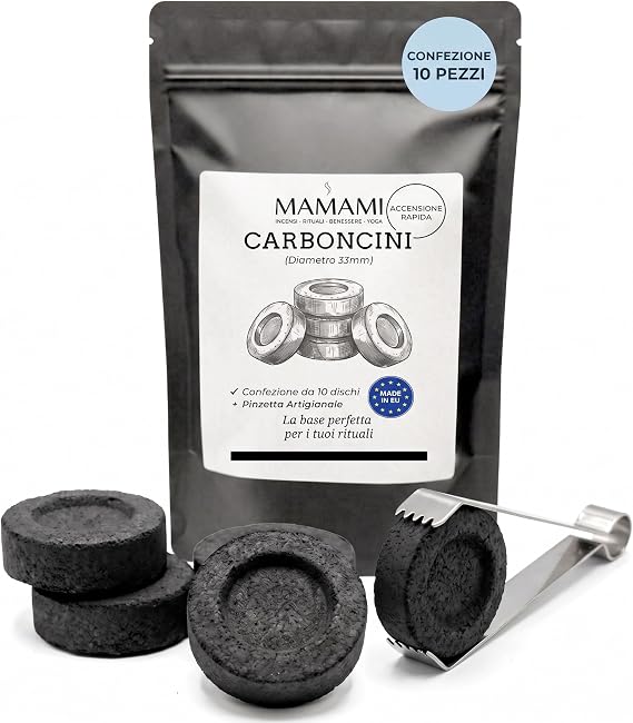 Carboncini per Incenso 33 mm — 10 pezzi con pinza