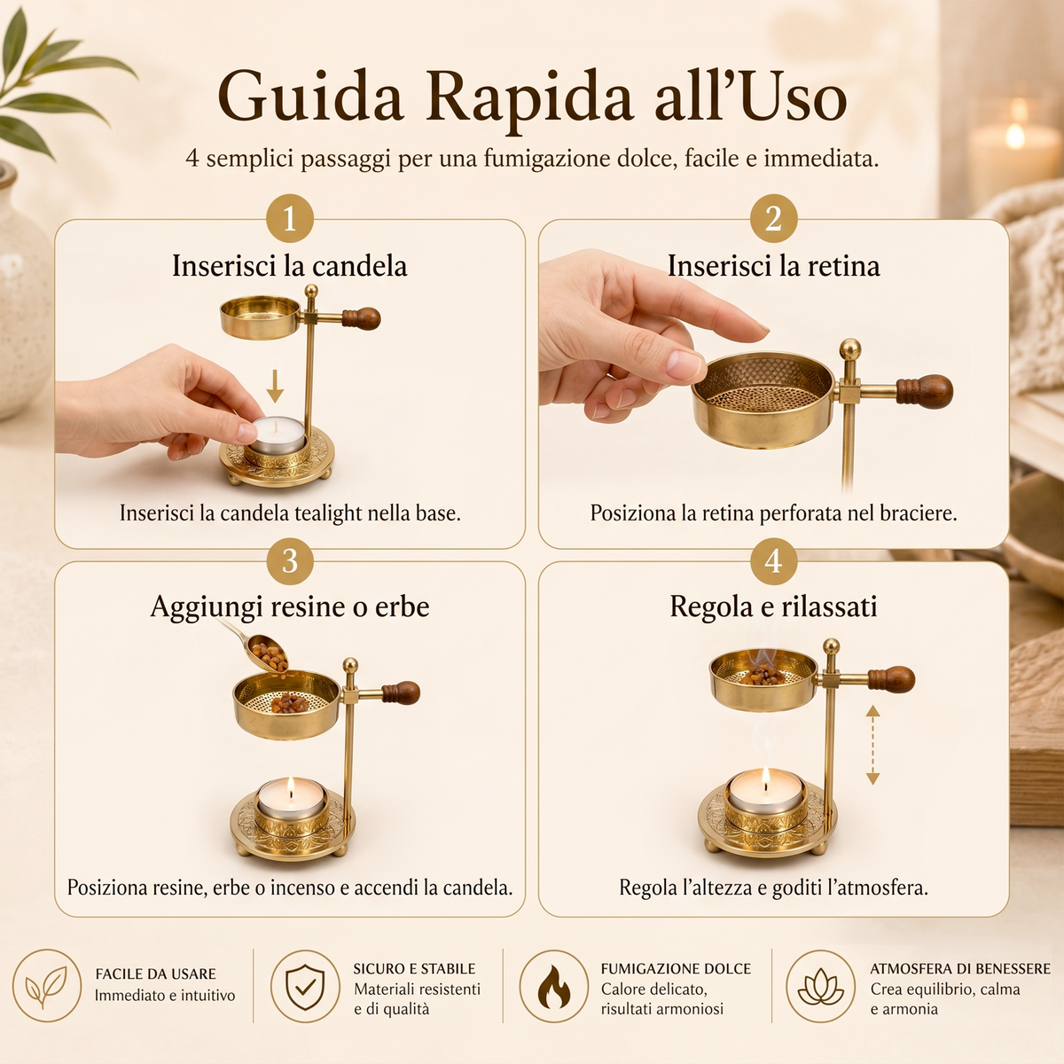 Bruciaincenso in Ottone Regolabile