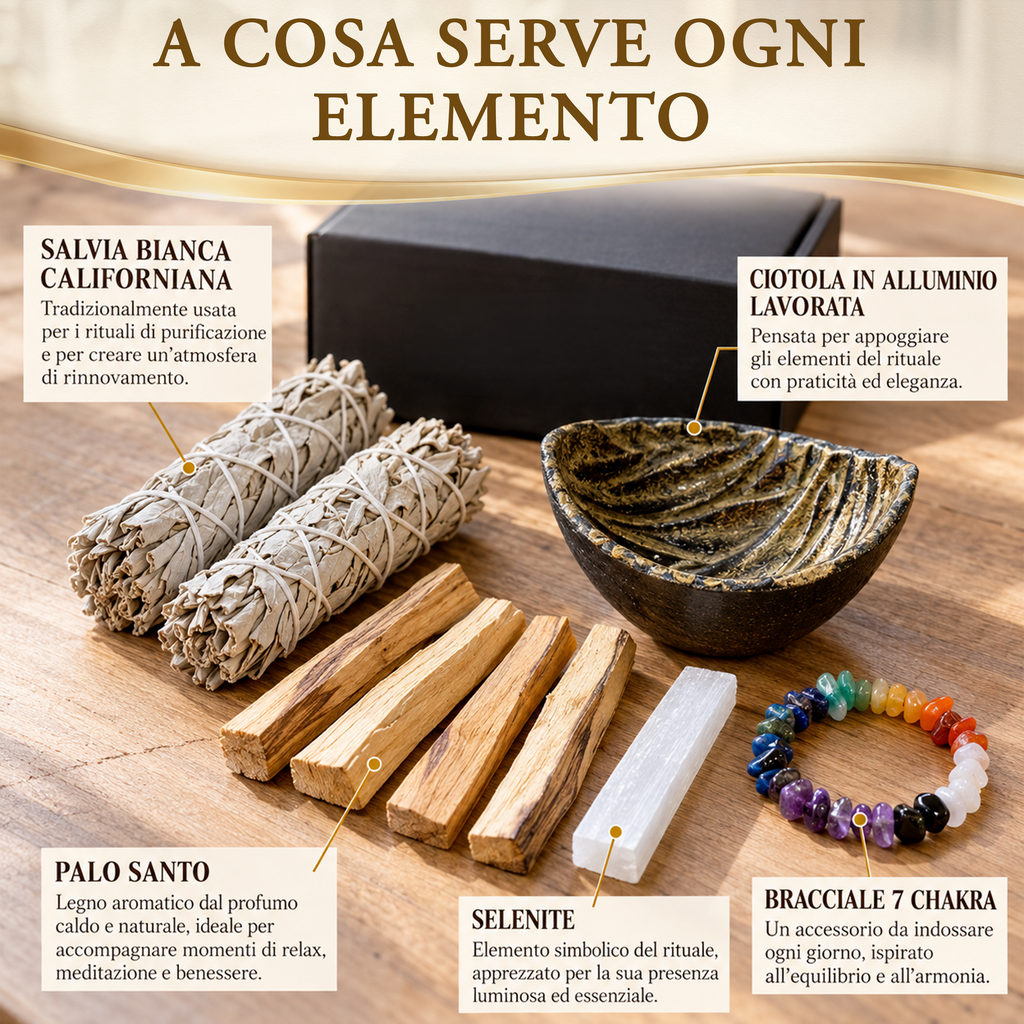 Kit Regalo Rituale — Palo Santo, Salvia Bianca e Selenite
